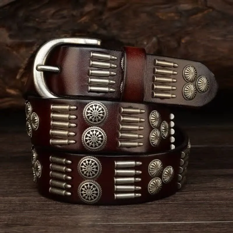 Fashion Punk Rock Metal Bullet Rivets Leather Belt sold by FloralTrip