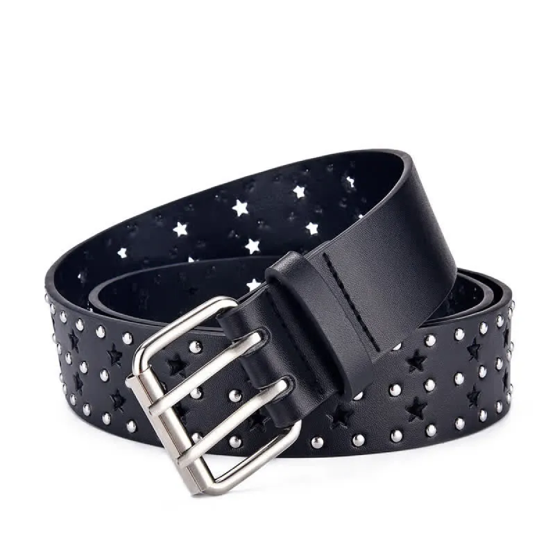Star Double Prong Hollow Out Rivets Leather Belt sold by FloralTrip