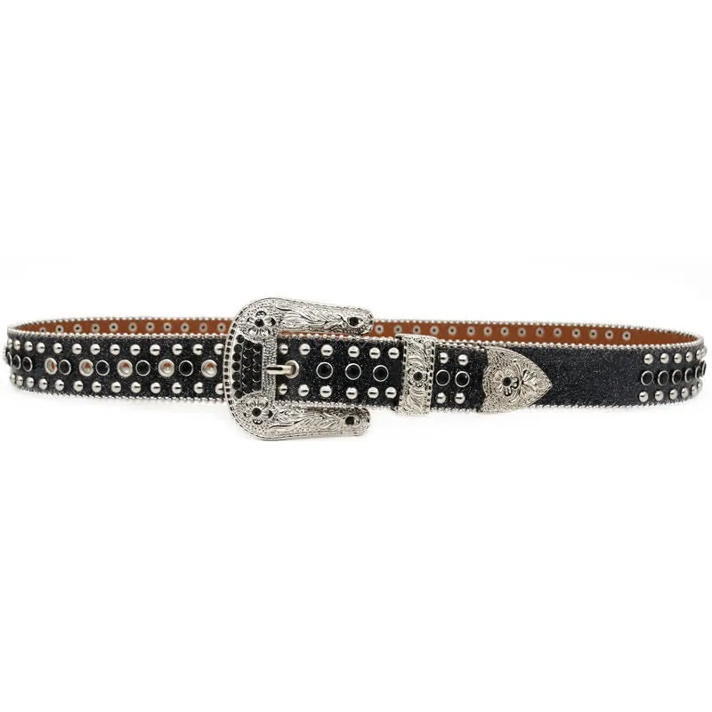 Western Bling Cross Rivet Studs Leather Belt sold by FloralTrip product image thumbnail 4