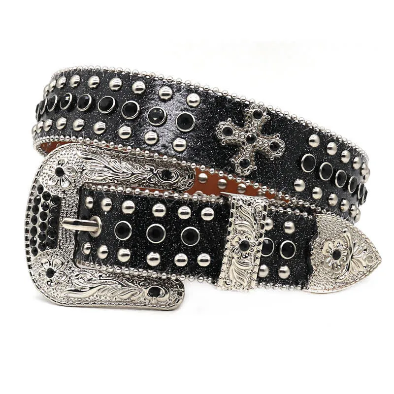 Western Bling Cross Rivet Studs Leather Belt sold by FloralTrip