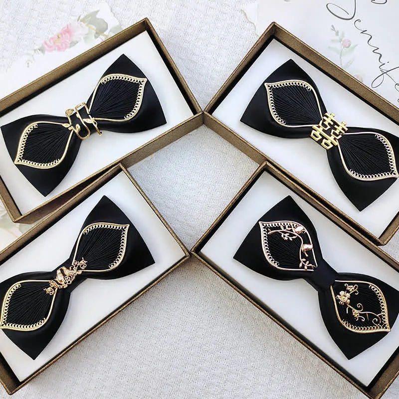 Men's Gold Bird Leaves Floral Pattern Wedding Bow Tie sold by FloralTrip product image thumbnail 4