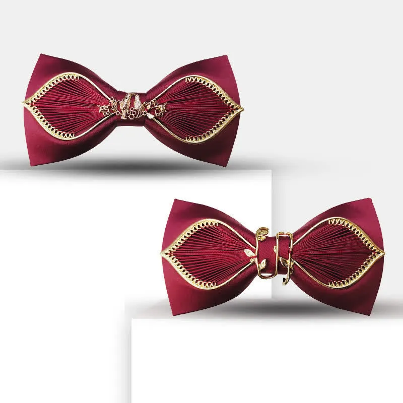 Men's Gold Bird Leaves Floral Pattern Wedding Bow Tie sold by FloralTrip