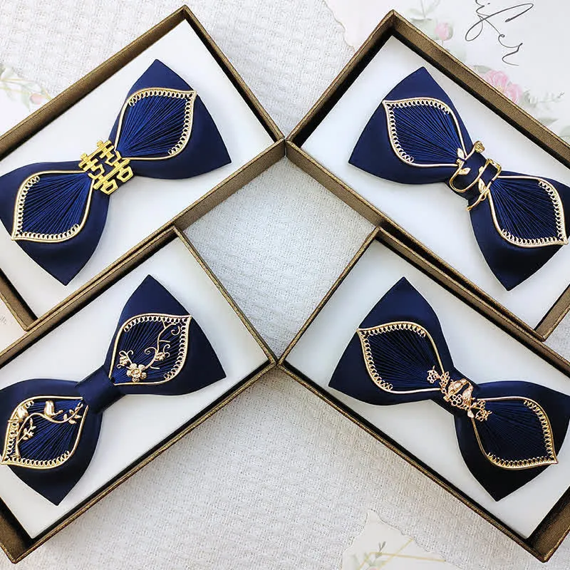 Men's Gold Bird Leaves Floral Pattern Wedding Bow Tie sold by FloralTrip product image thumbnail 5