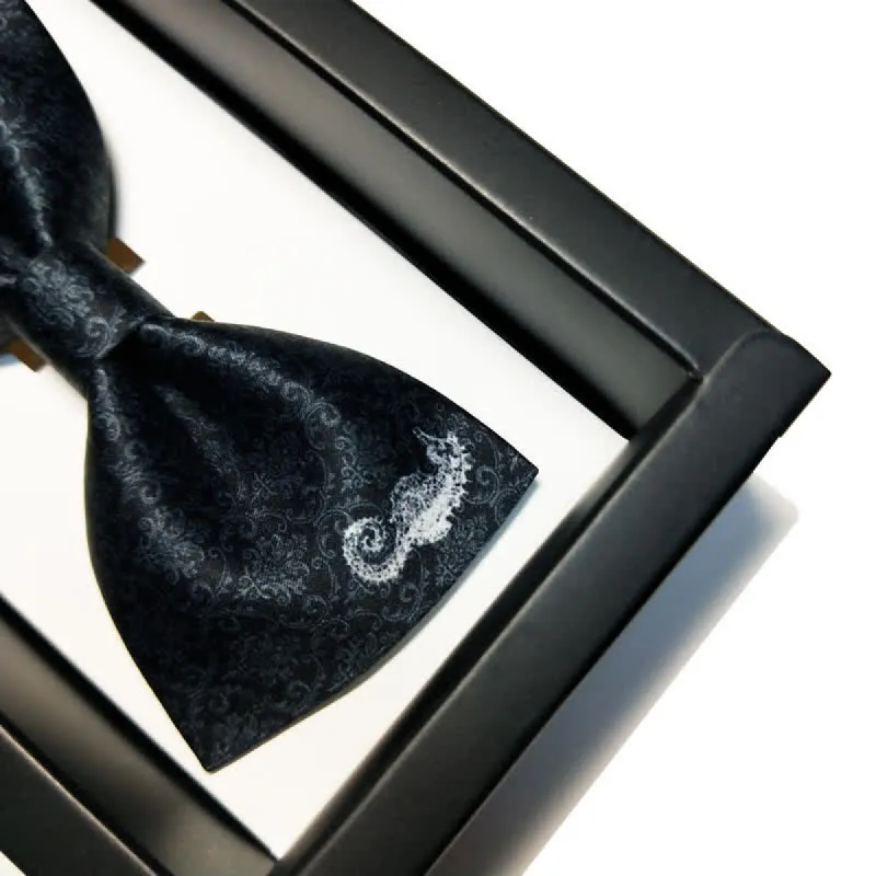 Men's Black White Seahorse Baroque Printed Bow Tie sold by FloralTrip