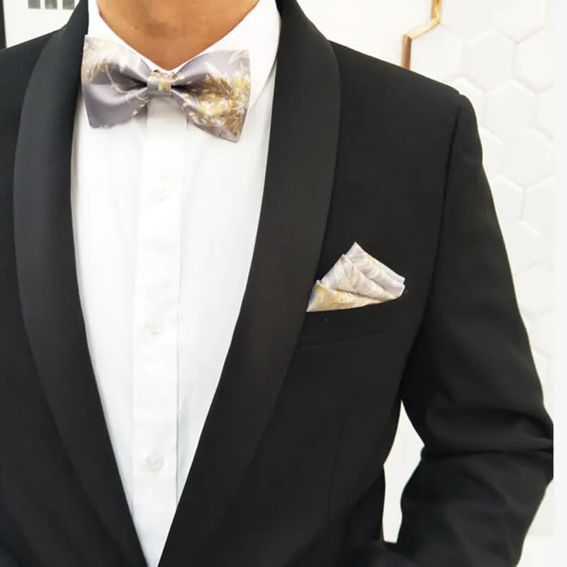 Men's Elegant Gray Yellow & White Floral Bow Tie sold by FloralTrip product image thumbnail 2