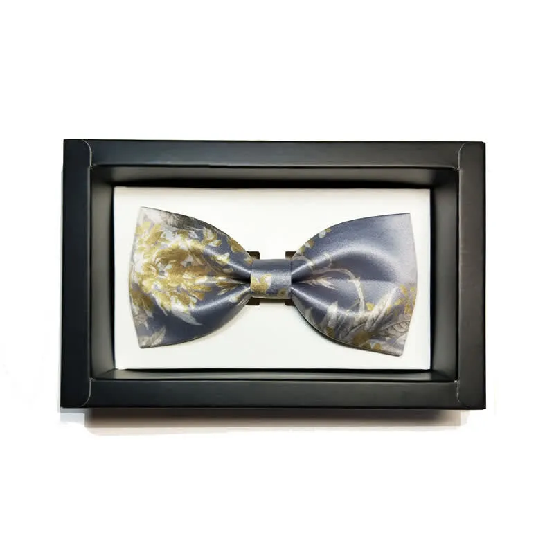 Men's Elegant Gray Yellow & White Floral Bow Tie sold by FloralTrip product image thumbnail 3