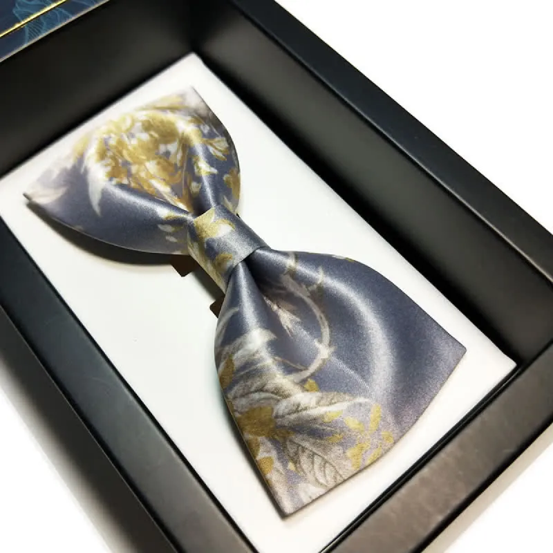 Men's Elegant Gray Yellow & White Floral Bow Tie sold by FloralTrip
