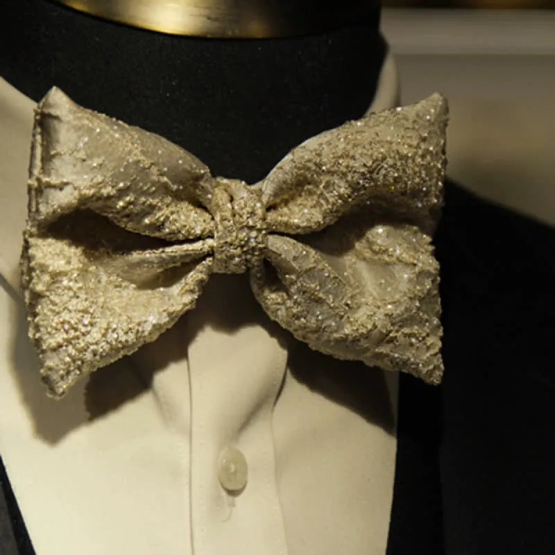 Men's Bright Sequins Light Champagne Bow Tie sold by FloralTrip