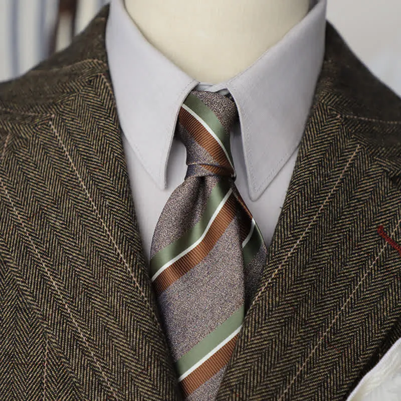 Men's British Style Coffee Green Brown Striped Necktie sold by FloralTrip