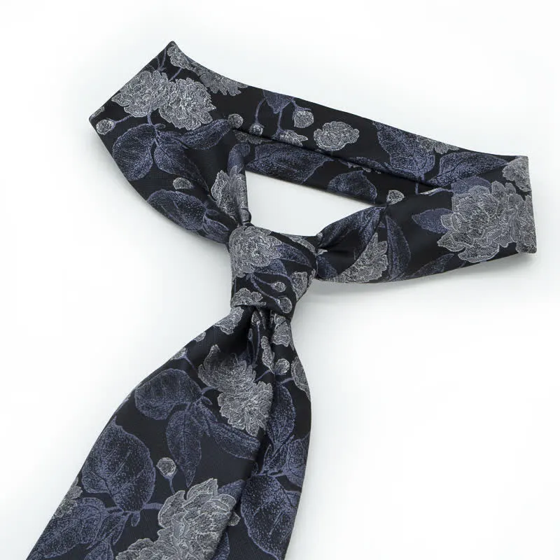 Men's Navy Brown Elegant Floral Leaves Necktie sold by FloralTrip product image thumbnail 3