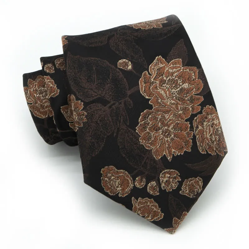 Men's Navy Brown Elegant Floral Leaves Necktie sold by FloralTrip product image thumbnail 5