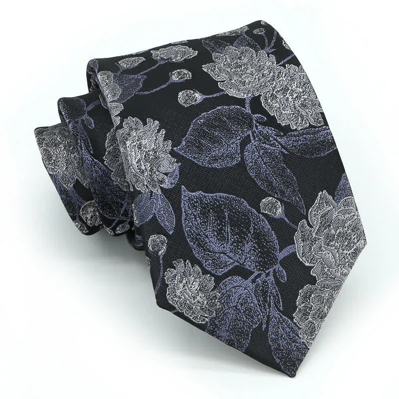 Men's Navy Brown Elegant Floral Leaves Necktie sold by FloralTrip product image thumbnail 2