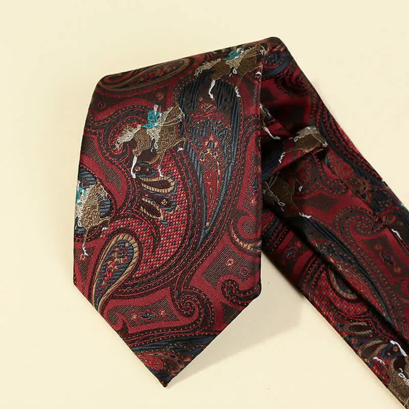 Men's Burgundy Horse Paisley Embroidery Necktie sold by FloralTrip product image thumbnail 5