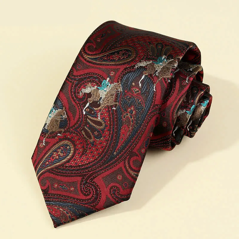 Men's Burgundy Horse Paisley Embroidery Necktie sold by FloralTrip product image thumbnail 2