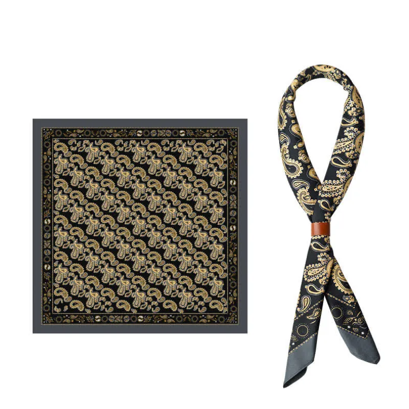 Black & Gold Luxurious Paisley Square Scarf sold by FloralTrip