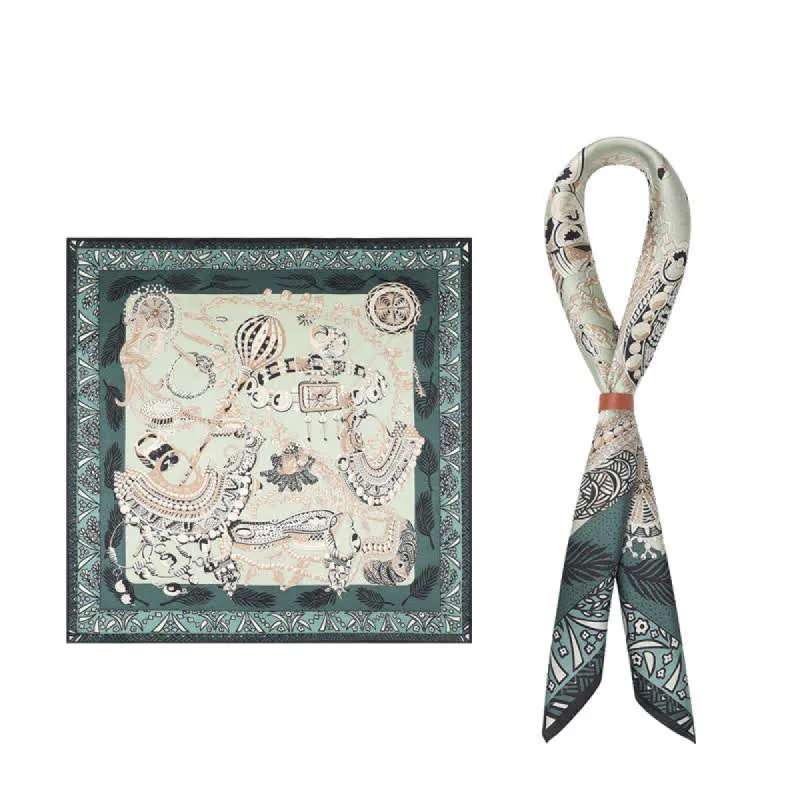 Teal & Wheat Ancient Rome Motifs Square Scarf sold by FloralTrip