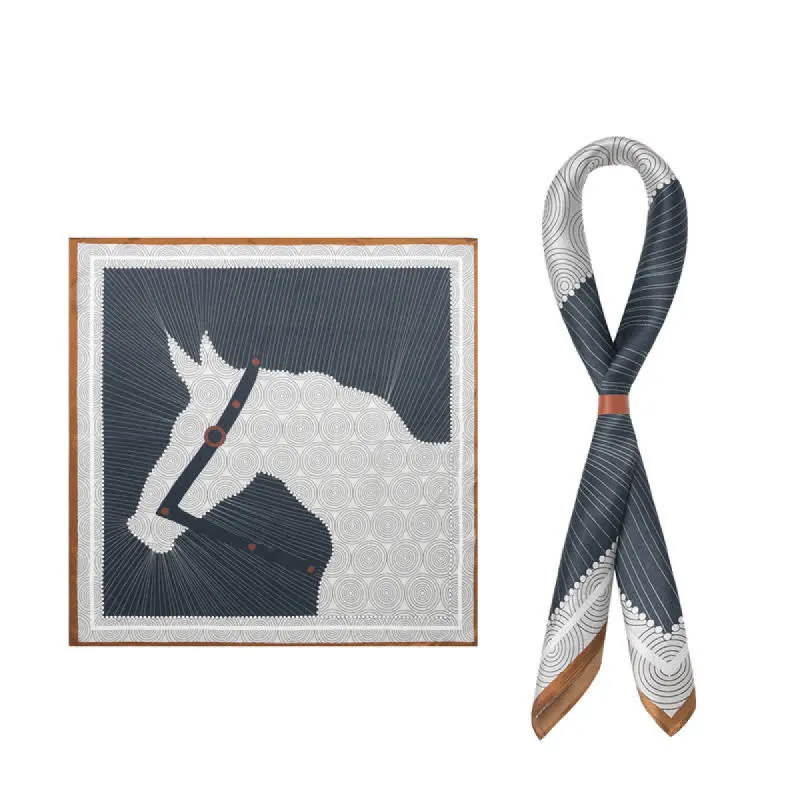 Navy & White Horse Head Print Square Scarf sold by FloralTrip