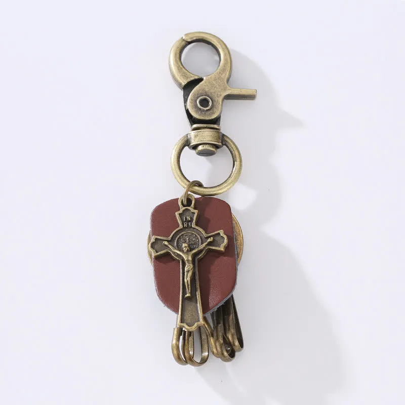 Retro Hanging Cross Faith Design Leather Keychain sold by FloralTrip product image thumbnail 3