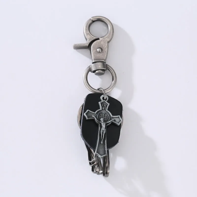 Retro Hanging Cross Faith Design Leather Keychain sold by FloralTrip product image thumbnail 4