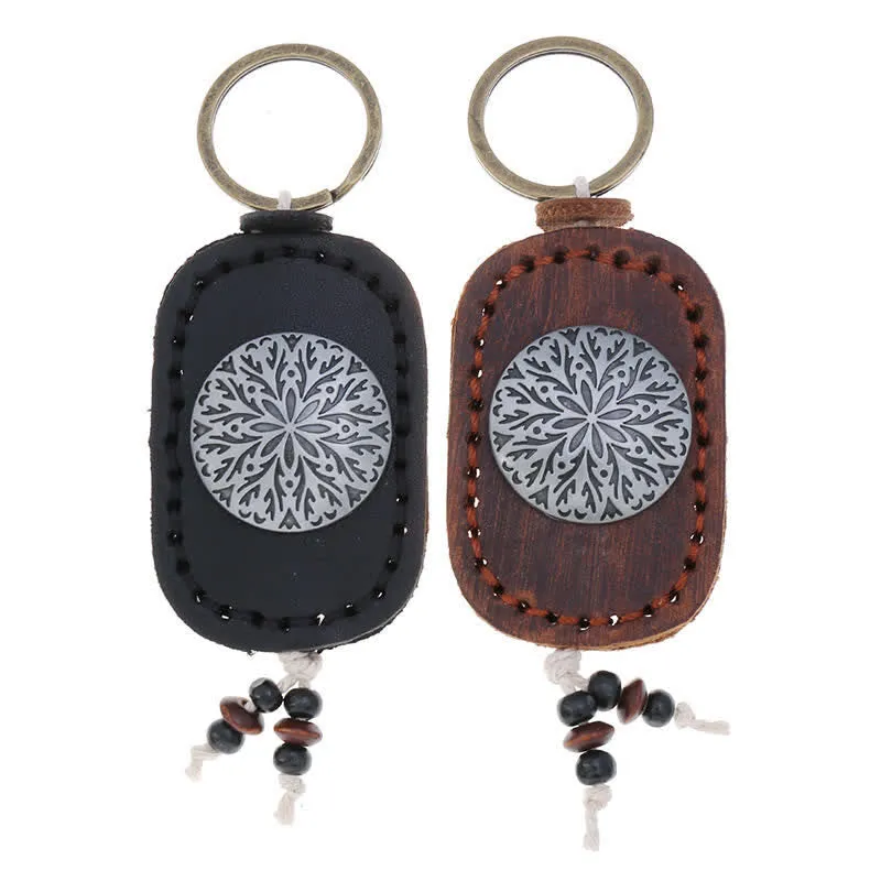 Round Flower Pendant Double Layer Leather Keychain sold by FloralTrip product image thumbnail 4