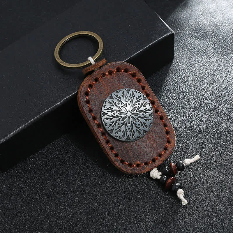 Round Flower Pendant Double Layer Leather Keychain sold by FloralTrip
