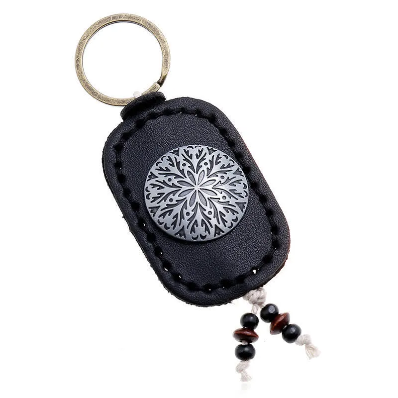 Round Flower Pendant Double Layer Leather Keychain sold by FloralTrip product image thumbnail 5