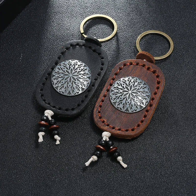 Round Flower Pendant Double Layer Leather Keychain sold by FloralTrip product image thumbnail 2