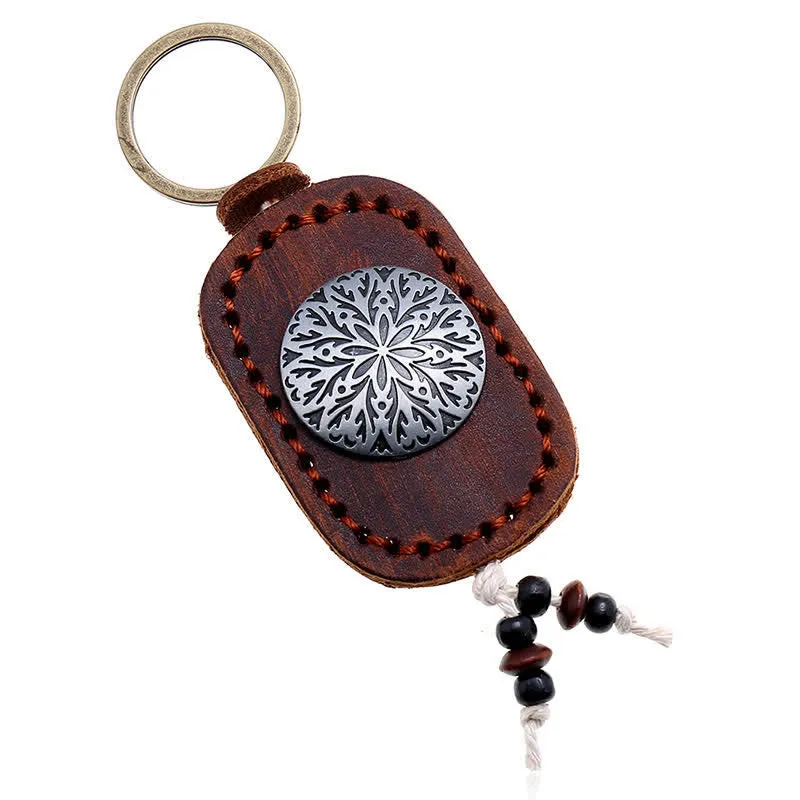 Round Flower Pendant Double Layer Leather Keychain sold by FloralTrip product image thumbnail 3