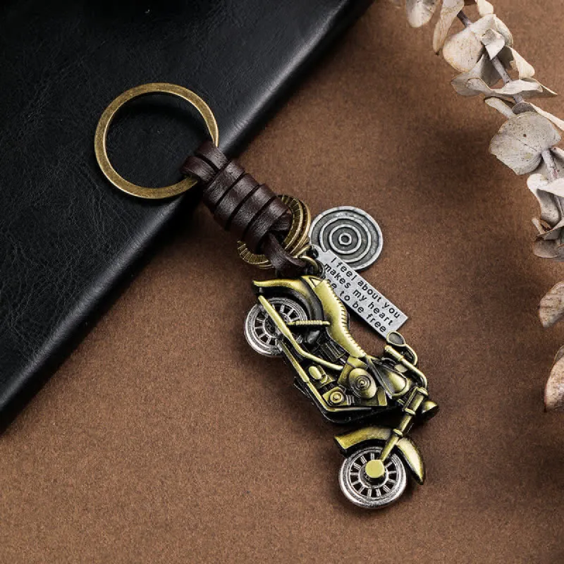 Retro 3D Motorcycle Pendant Leather Keychain sold by FloralTrip