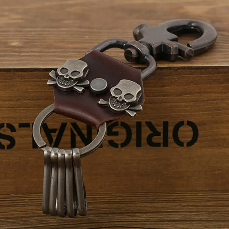 Punk Dual Skull Head Leather Keychain sold by FloralTrip product image thumbnail 4