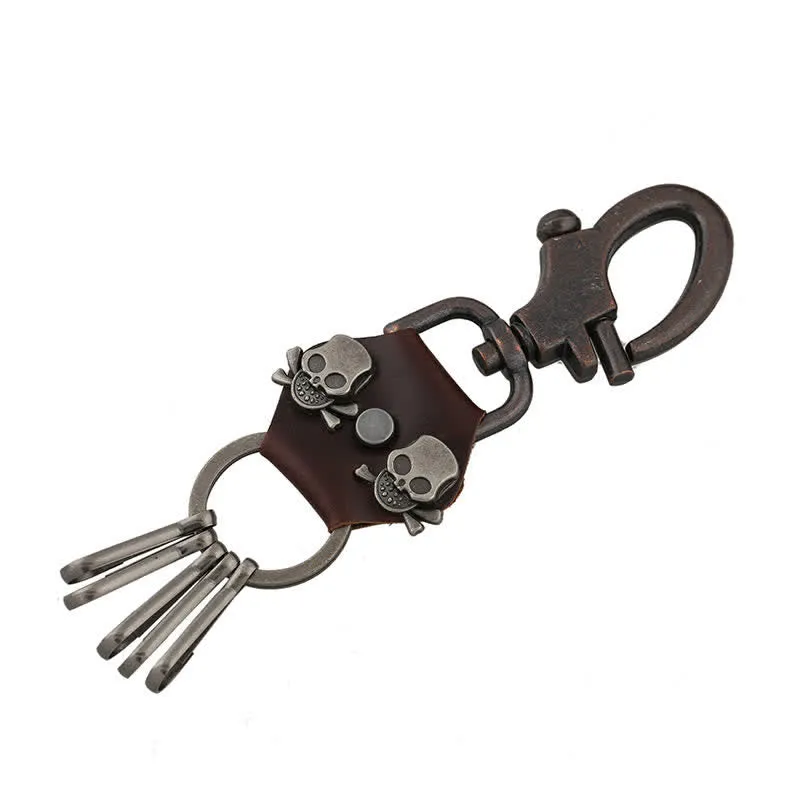 Punk Dual Skull Head Leather Keychain sold by FloralTrip product image thumbnail 3