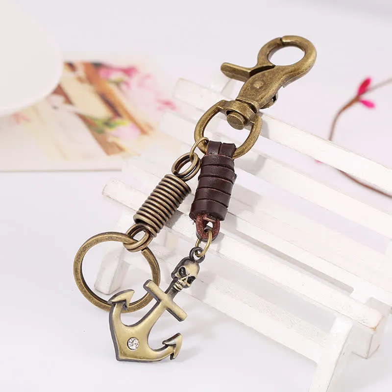 Charming Boat Anchor Skull Leather Keychain sold by FloralTrip product image thumbnail 3