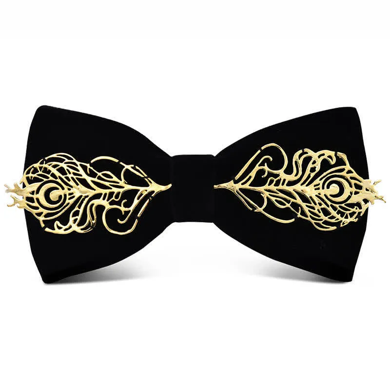 Men's Dark Burgundy Gold Metal Flower Leaves Bow Tie sold by FloralTrip product image thumbnail 4
