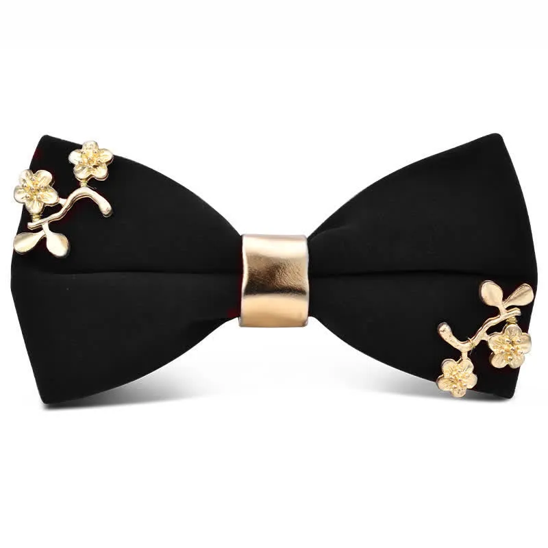 Men's Dark Burgundy Gold Metal Flower Leaves Bow Tie sold by FloralTrip product image thumbnail 5