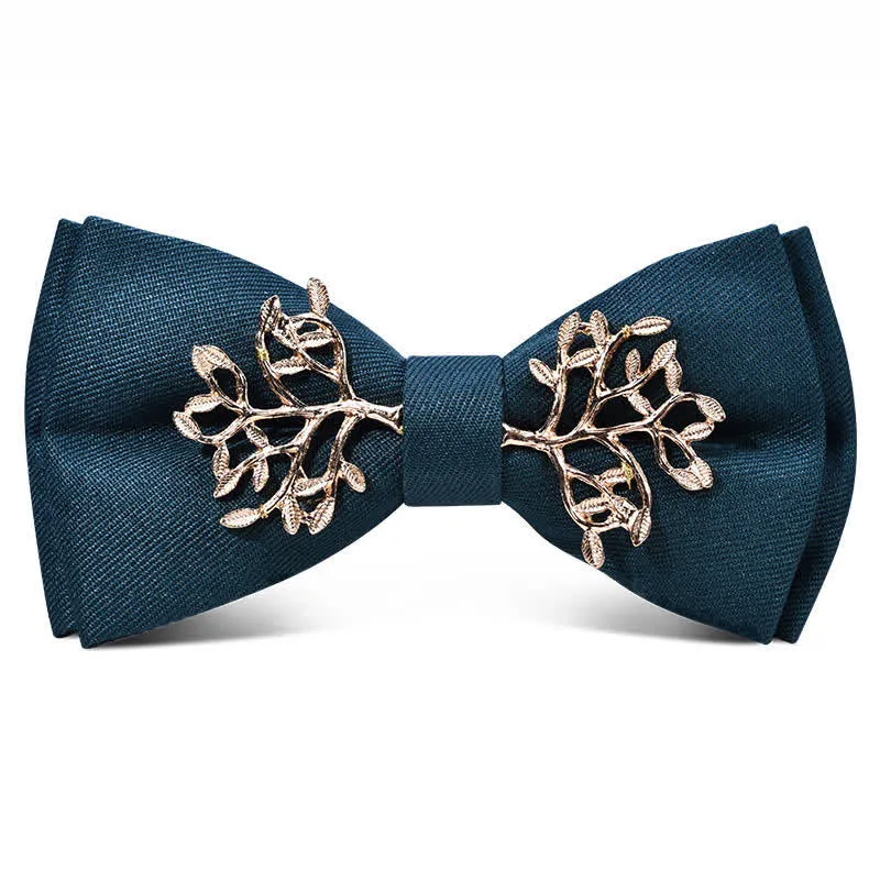 Men's Dark Burgundy Gold Metal Flower Leaves Bow Tie sold by FloralTrip product image thumbnail 2