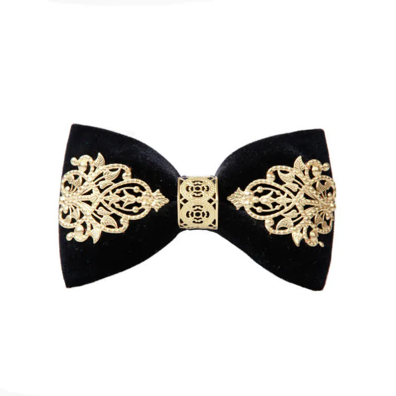 Men's Black Velvet Gold Embellished Bow Tie sold by FloralTrip