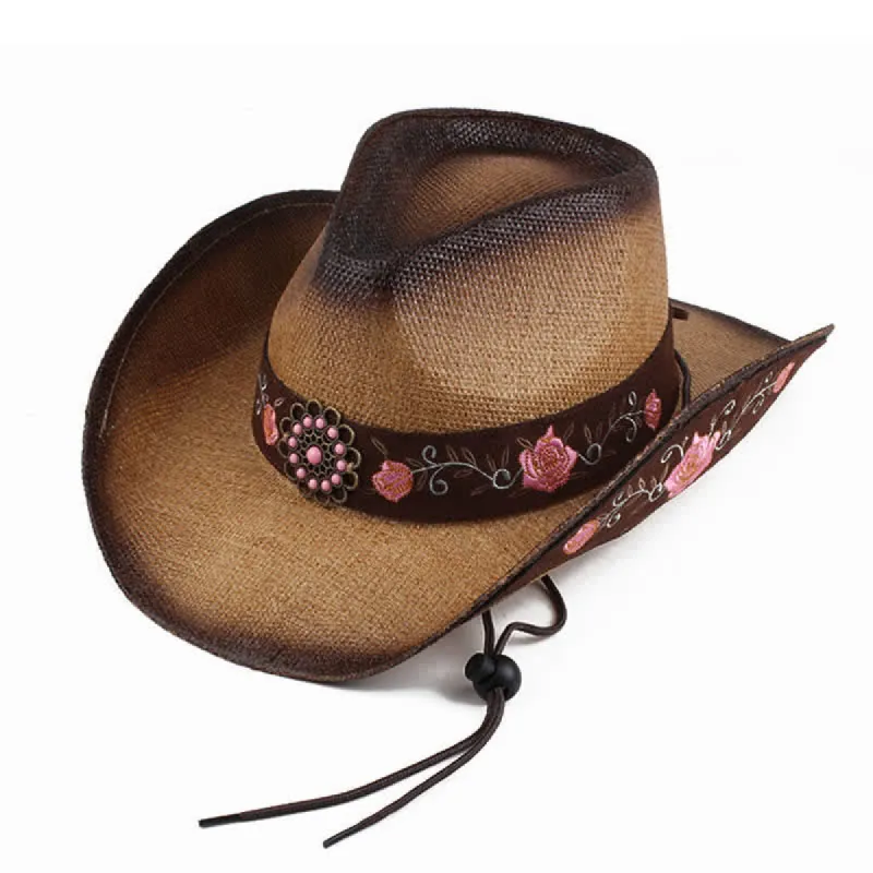 Pink Flower Western Party Cowgirl Cowboy Straw Hat sold by FloralTrip