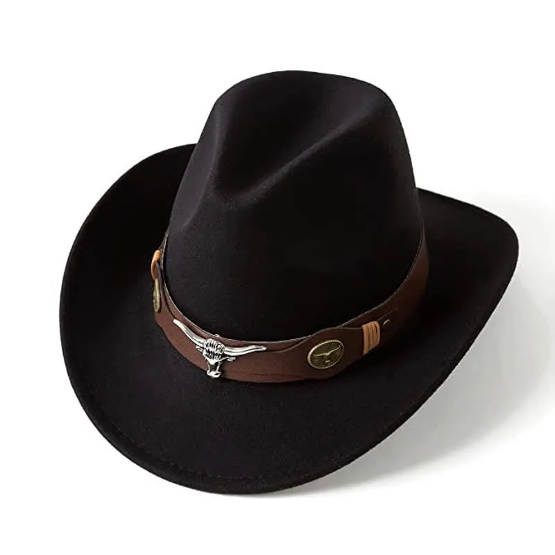 Western Wild Bull Ox Head Strap Felt Cowboy Hat sold by FloralTrip