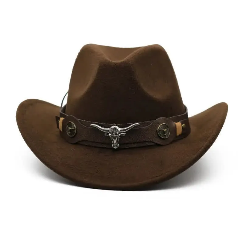 Western Wild Bull Ox Head Strap Felt Cowboy Hat sold by FloralTrip product image thumbnail 3