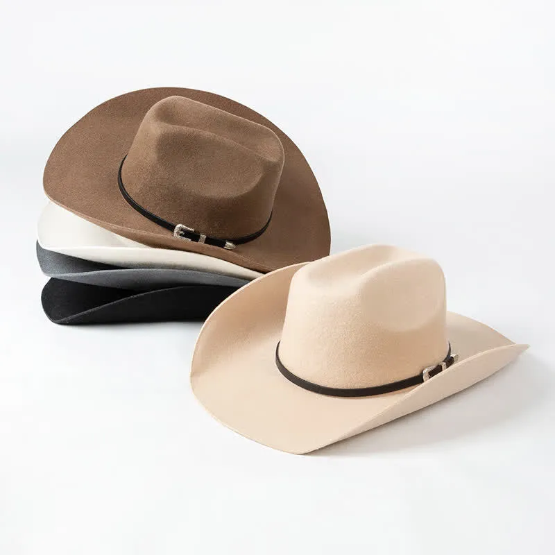 Various Solid Colors Black Leather Strap Cowboy Hat sold by FloralTrip product image thumbnail 5