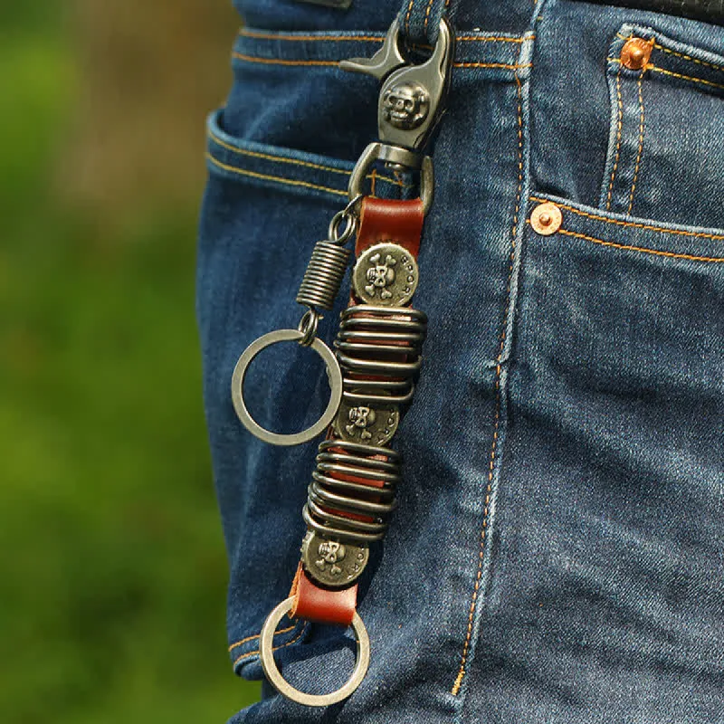 Personality Skull Head Shape Leather Keychain sold by FloralTrip