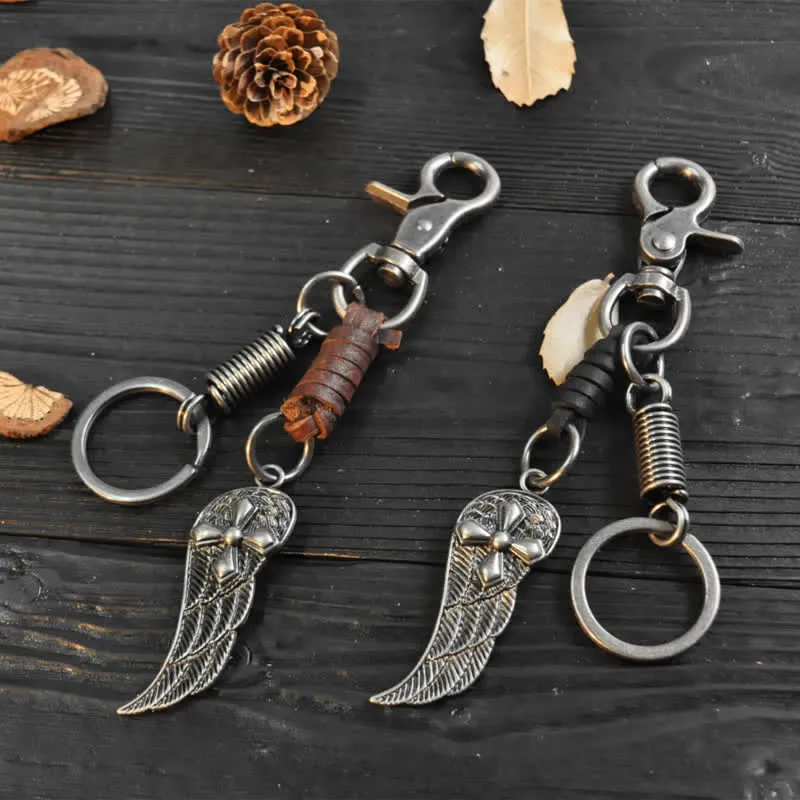 Small Cross Angel Wings Ornaments Leather Keychain sold by FloralTrip