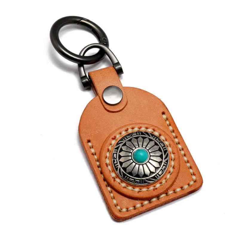 Charming Boho Flower Turquoise Leather Keychain sold by FloralTrip