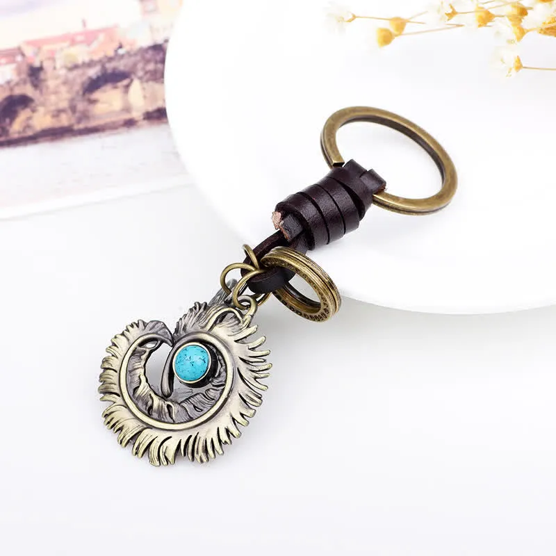 Phoenix Tail Blue Artificial Turquoise Leather Keychain sold by FloralTrip product image thumbnail 4