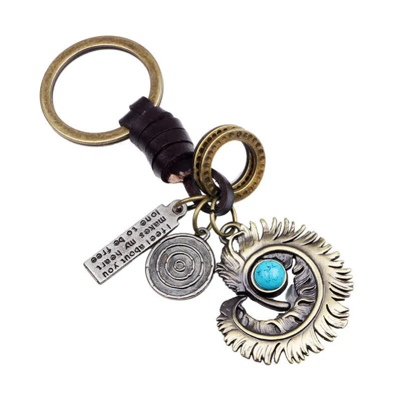 Phoenix Tail Blue Artificial Turquoise Leather Keychain made by FloralTrip