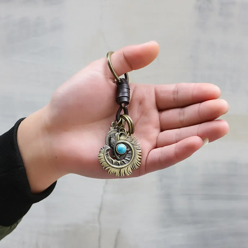 Phoenix Tail Blue Artificial Turquoise Leather Keychain sold by FloralTrip product image thumbnail 2