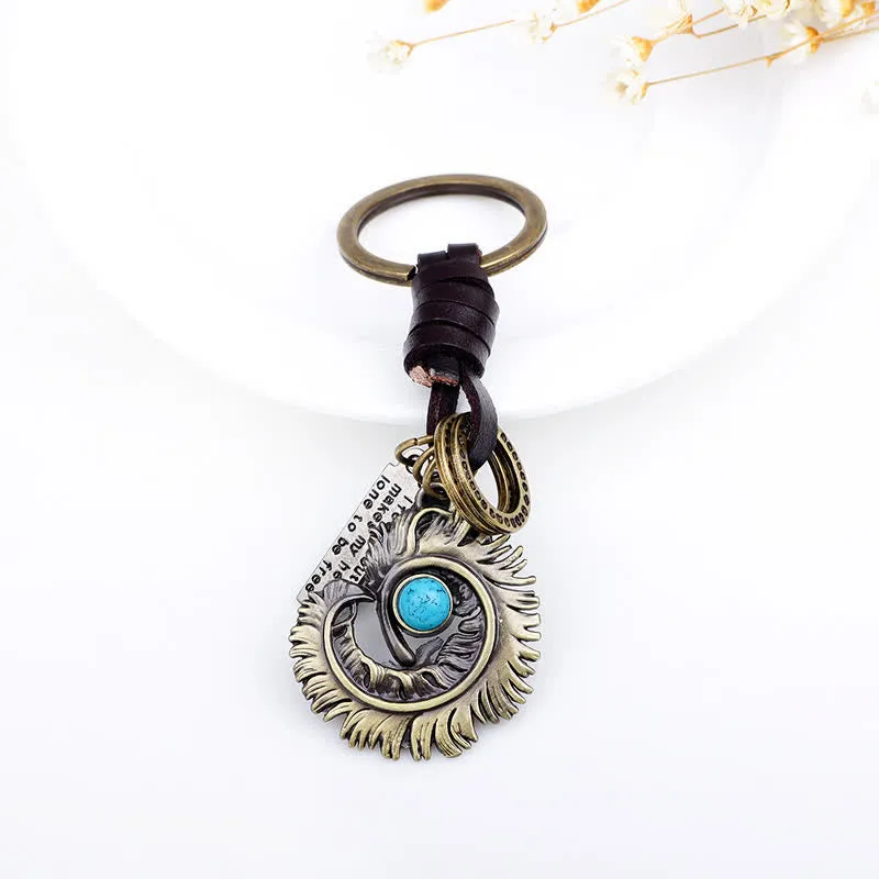 Phoenix Tail Blue Artificial Turquoise Leather Keychain sold by FloralTrip product image thumbnail 3