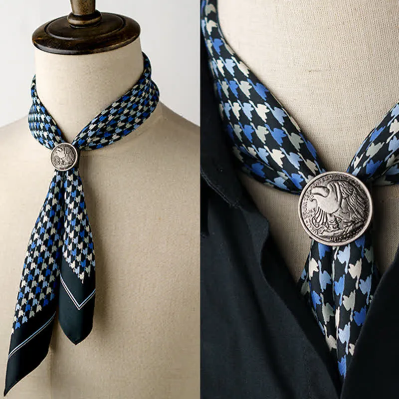 Navy & Blue Houndstooth Square Scarf with Scarf Buckle sold by FloralTrip