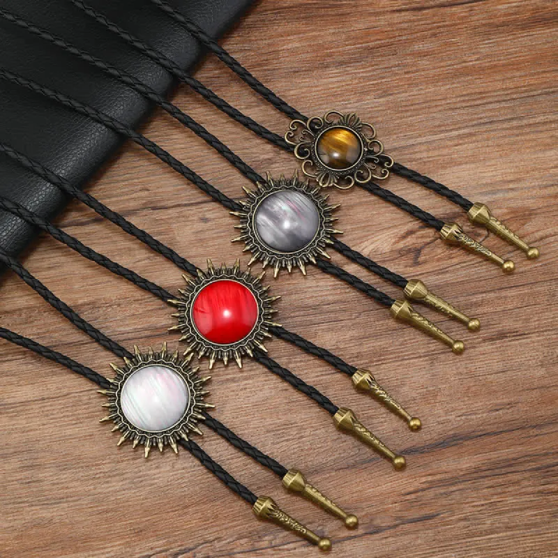 Cowboy Round Resin Gemstones Pendant Bolo Tie sold by FloralTrip