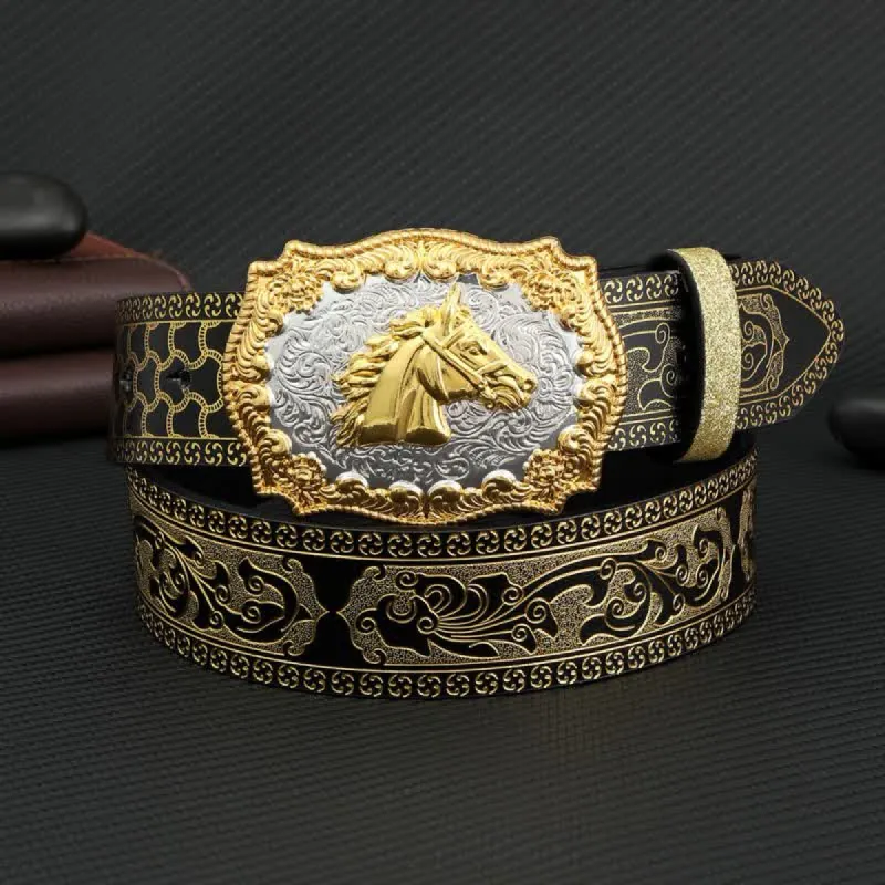 Men's Horse Bronzing Floral Embossed Print Leather Belt sold by FloralTrip